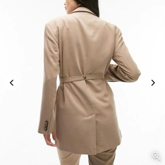 TOPSHOP NWT Tan Long Line Belted Button Down Blazer 8 - Picture 2 of 12